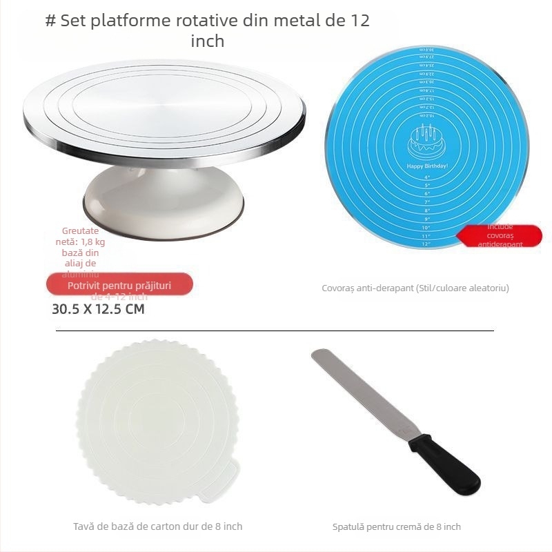 Platou rotativ pentru tort, masă de decorare, set de instrumente de copt, tavă din aliaj de aluminiu, tavă rotativă, frotiu, platan turnant comercial de uz casnic, decorare