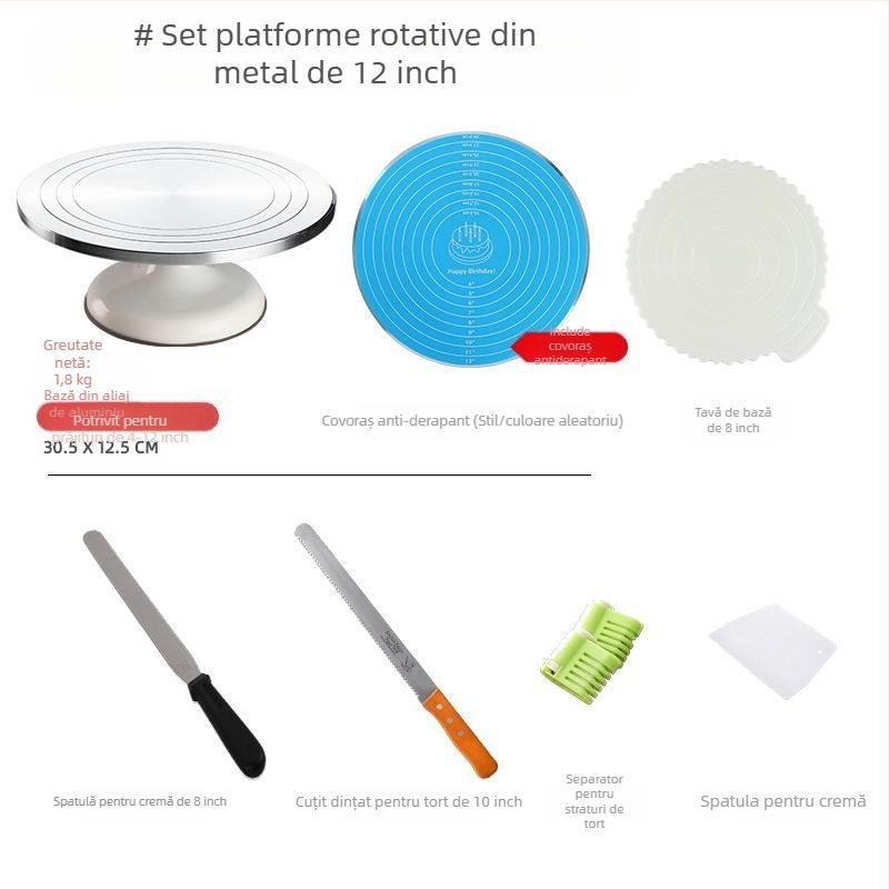 Platou rotativ pentru tort, masă de decorare, set de instrumente de copt, tavă din aliaj de aluminiu, tavă rotativă, frotiu, platan turnant comercial de uz casnic, decorare