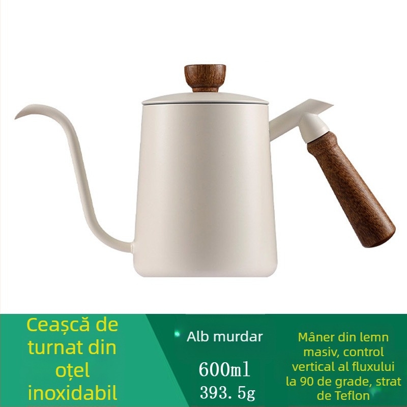 600ml mâner din lemn masiv agățat ureche cafea brewer oală din oțel inoxidabil gură fină oală gură ascuțită gură lungă oală mână oală în aer liber