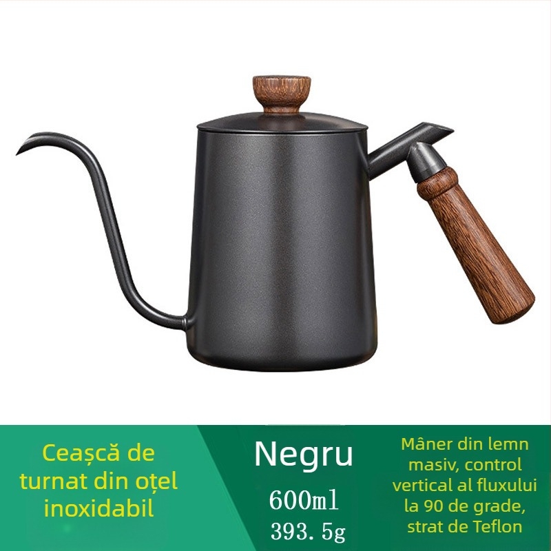 600ml mâner din lemn masiv agățat ureche cafea brewer oală din oțel inoxidabil gură fină oală gură ascuțită gură lungă oală mână oală în aer liber