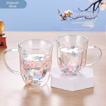 Cană de suc cu izolație termică borosilicată de înaltă calitate, ceașcă de suc, floare eternă, sticlă de lapte cu dublu strat, cadou de însoțire, sticlă cu valoare de culoare ridicată