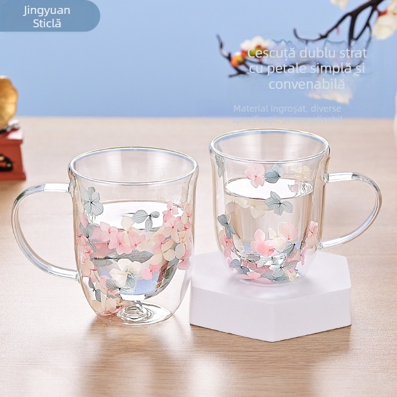 Cană de suc cu izolație termică borosilicată de înaltă calitate, ceașcă de suc, floare eternă, sticlă de lapte cu dublu strat, cadou de însoțire, sticlă cu valoare de culoare ridicată