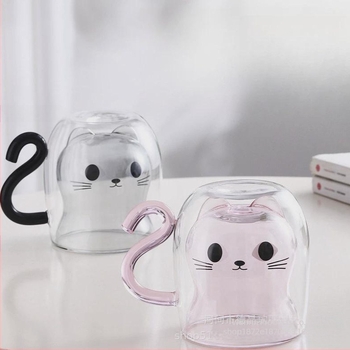 Pisicuță drăguță, sticlă dublă, sticlă borosilicată de înaltă calitate, cupă dublă, simplă, îngroșată, rezistentă la temperaturi ridicate, sticlă de uz casnic