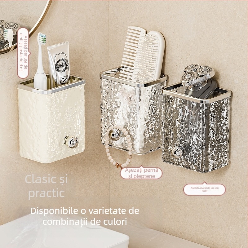 Cutie de depozitare cu model ghețar, cutie de depozitare cosmetică pentru baie, raft de depozitare pentru diverse articole montat pe perete, fără sudură, neperforat