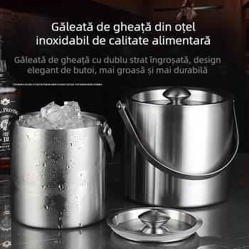 Găleată de gheață din oțel inoxidabil, găleată de gheață, găleată portabilă pentru bere, bar, KTV, bere, șampanie, găleată de gheață izolatoare, găleată din oțel inoxidabil