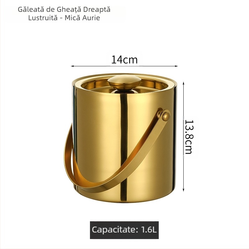 Găleată de gheață din oțel inoxidabil, găleată de gheață, găleată portabilă pentru bere, bar, KTV, bere, șampanie, găleată de gheață izolatoare, găleată din oțel inoxidabil