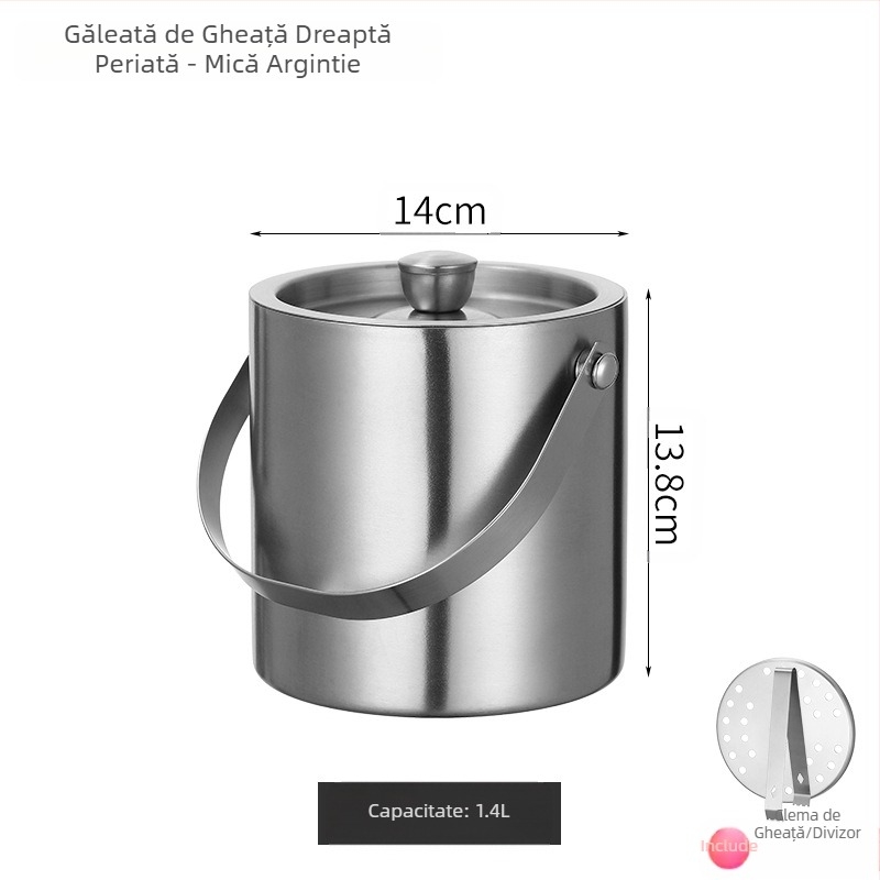 Găleată de gheață din oțel inoxidabil, găleată de gheață, găleată portabilă pentru bere, bar, KTV, bere, șampanie, găleată de gheață izolatoare, găleată din oțel inoxidabil