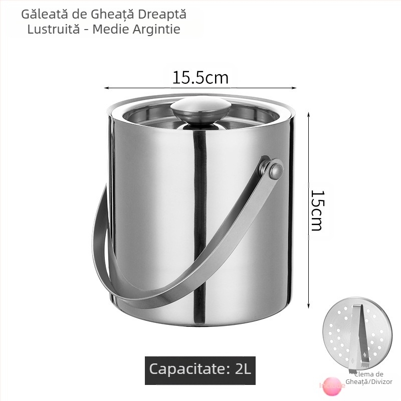 Găleată de gheață din oțel inoxidabil, găleată de gheață, găleată portabilă pentru bere, bar, KTV, bere, șampanie, găleată de gheață izolatoare, găleată din oțel inoxidabil