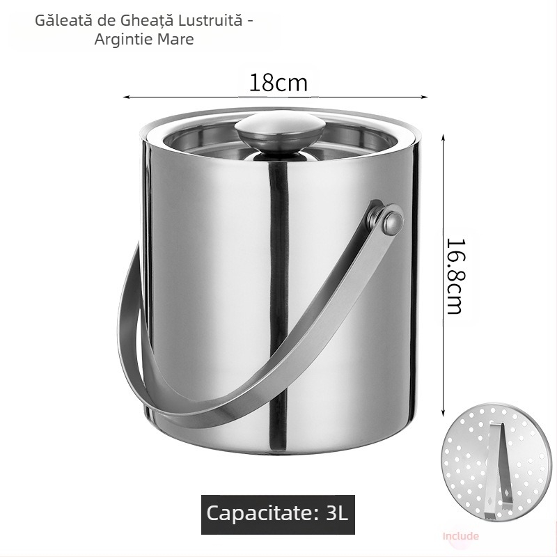 Găleată de gheață din oțel inoxidabil, găleată de gheață, găleată portabilă pentru bere, bar, KTV, bere, șampanie, găleată de gheață izolatoare, găleată din oțel inoxidabil