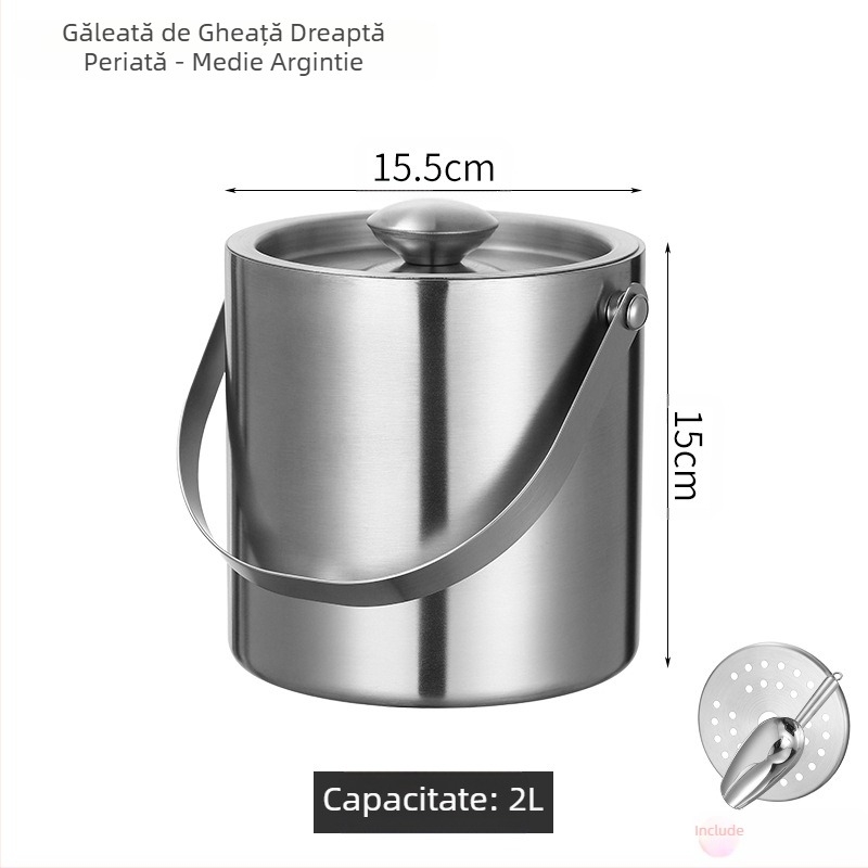 Găleată de gheață din oțel inoxidabil, găleată de gheață, găleată portabilă pentru bere, bar, KTV, bere, șampanie, găleată de gheață izolatoare, găleată din oțel inoxidabil