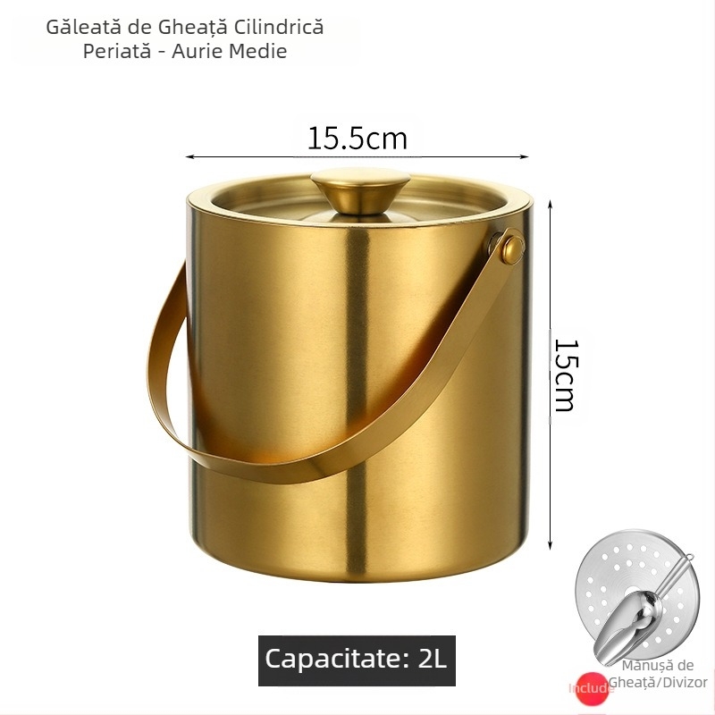 Găleată de gheață din oțel inoxidabil, găleată de gheață, găleată portabilă pentru bere, bar, KTV, bere, șampanie, găleată de gheață izolatoare, găleată din oțel inoxidabil