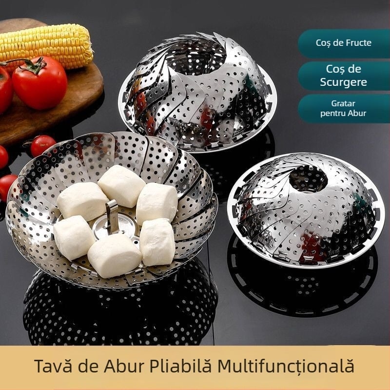 Suport pentru gătit la abur din oțel inoxidabil îngroșat, tavă retractabilă pliabilă pentru gătit la abur, tavă pentru gătit la abur, grile pentru gătit la abur, tavă multifuncțională pentru fructe, coș de scurgere, cadou