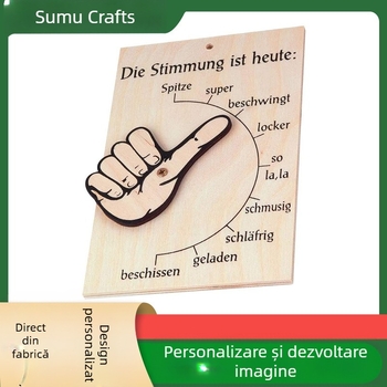 2023 cadou creativ transfrontalier nou, barometru de dispoziție din lemn, tăiat cu laser, pandantiv artizanal din lemn pentru birou