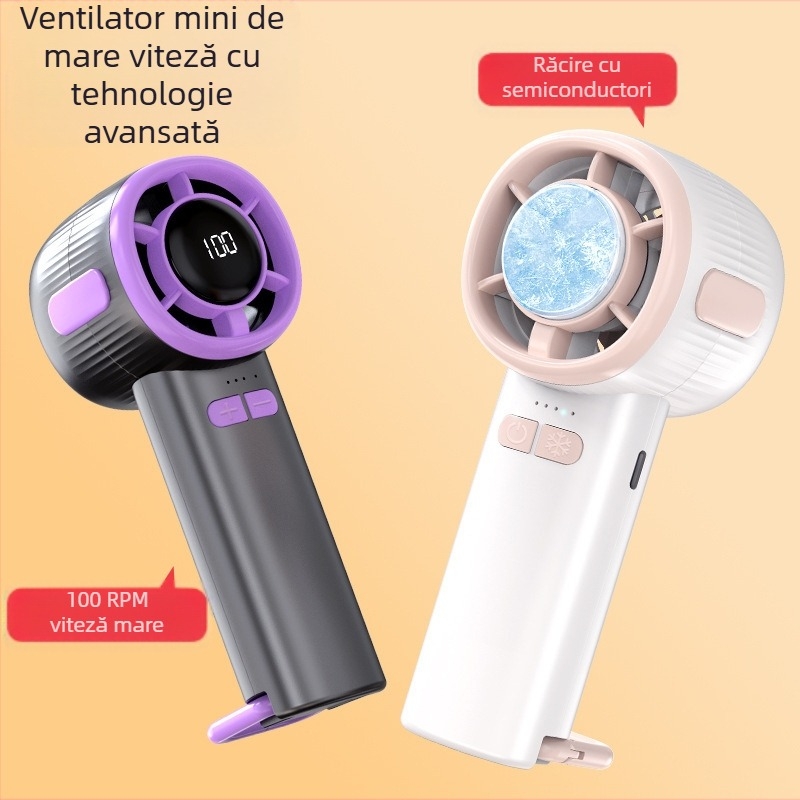 2025 nou ventilator semiconductor cu afișaj digital de mare viteză cu 100 de viteze, refrigerare cu gheață, ventilator portabil USB, mic