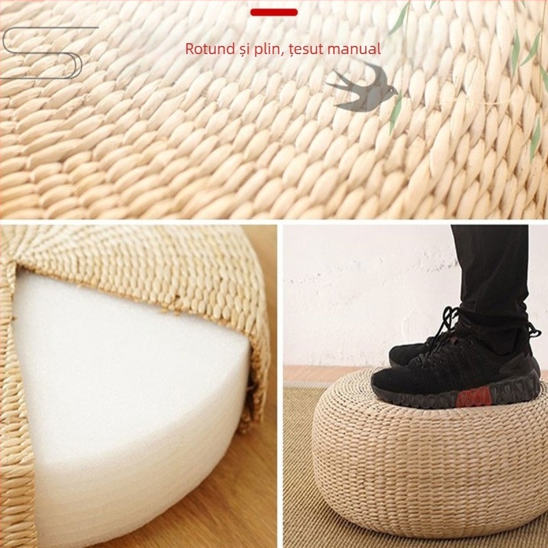 Pernă futon cu margine rotundă, pernă japoneză de paie Pupu, pernă de baldachin cu fereastră de golf, pernă fără colaps, saltea de meditație, meditație