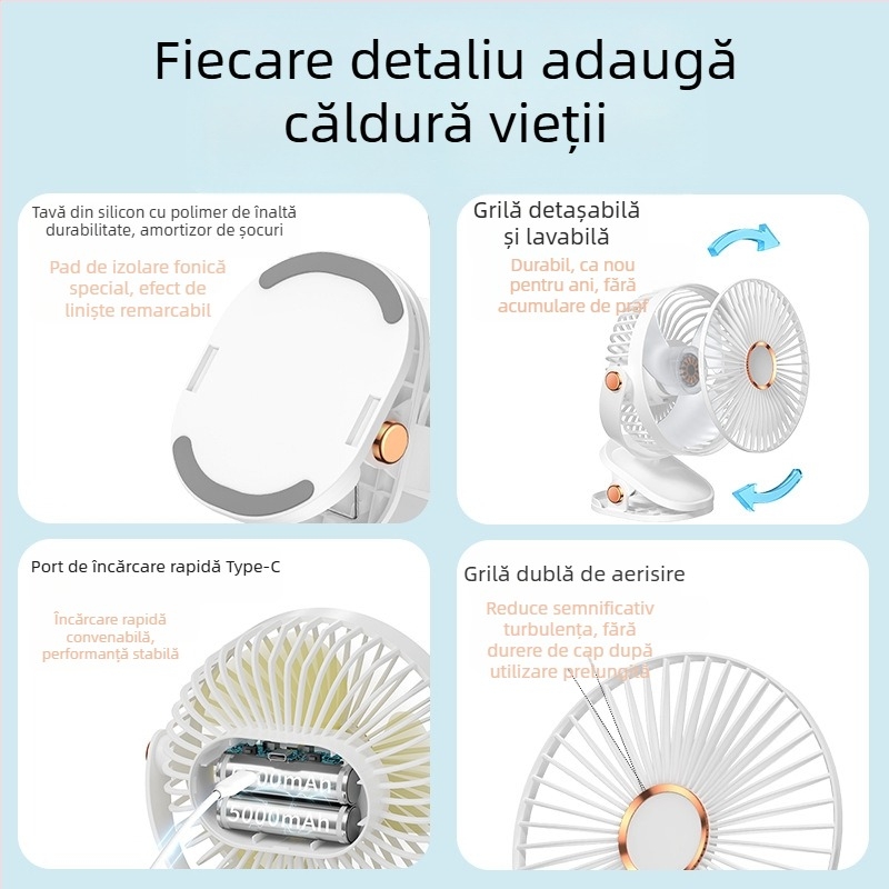 2024 Explosions USB ventilator mic încărcare birou desktop student dormitor pat cap mare vânt clip mini ventilator
