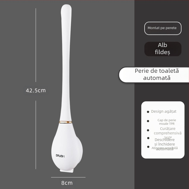 Perie de toaletă fără unghi mort cu perie de toaletă suspendată pe perete, găuri pentru toaletă, perie de curățare din silicon, fără agățat de perete