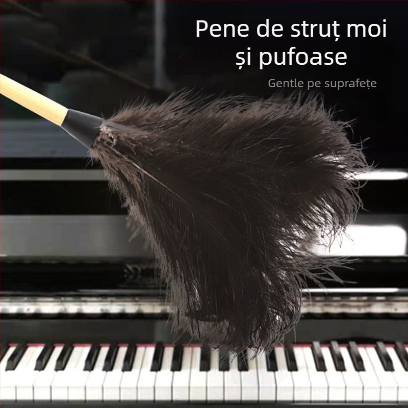 Prăfuitor de pene de struț, măturator de praf, păfuitor de pene, mâner din lemn masiv, măturator de pene, recuzită de curățare performantă