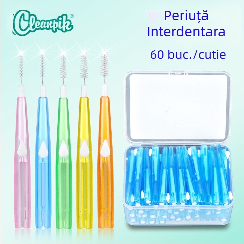 Periuțe interdentare transfrontaliere europene și americane 60 de bucăți periuțe interdentare push-pull periuță de dinți ortodontică periuțe interdentare coreene din oțel inoxidabil cu peri moi
