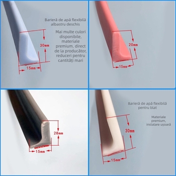 Bandă de reținere a apei din silicon pentru blaturi de chiuvetă, barieră de apă autoadezivă în formă de L pentru spațiul de bucătărie, bandă de reținere a apei din baie, autoadezivă