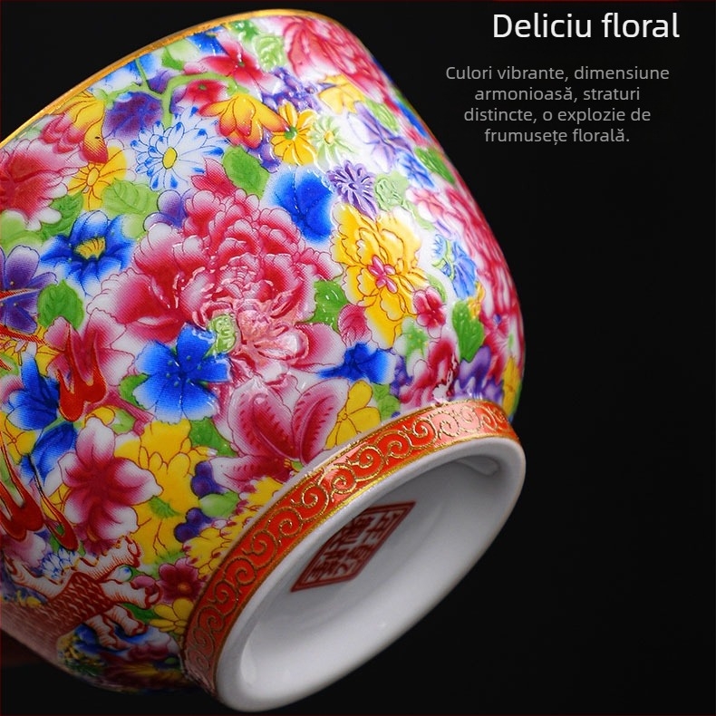 Set de ceai Kung Fu din ceramică, ceașcă principală emailată, ceașcă individuală Jianzha, ceașcă de degustare personală, Palatul Cloisonne, ceașcă mare de ceai cu zece mii de flori