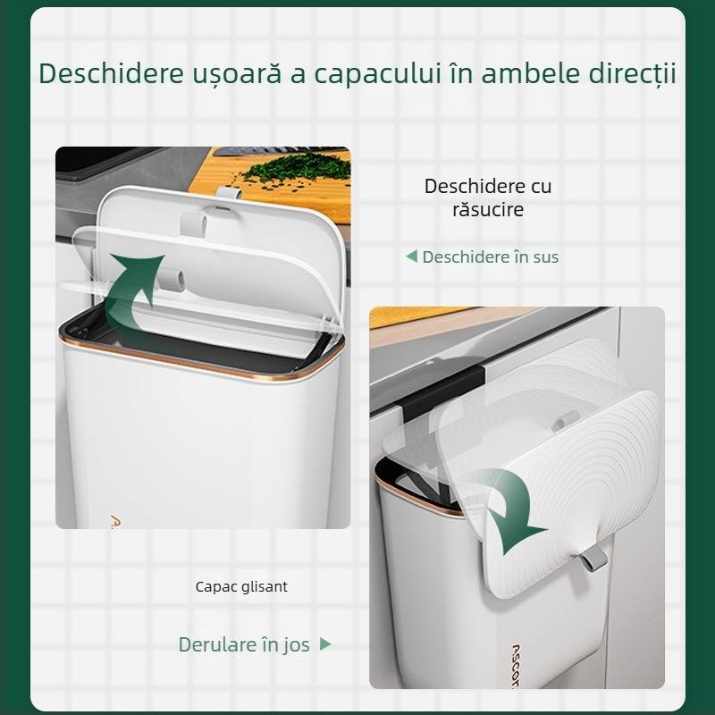 Coș de gunoi de uz casnic baie toaletă bucătărie living cu capac dormitor capacitate mare comercială montată pe perete lumină lux gunoi