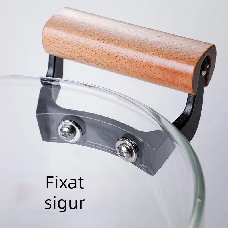 Oală de sticlă cu conținut ridicat de borosilicat, oală pentru supă, oală pentru tocană, oală pentru lapte cu mâner din lemn și capac, suportă oală cu flacără deschisă cu două urechi, Temu Dropshipping