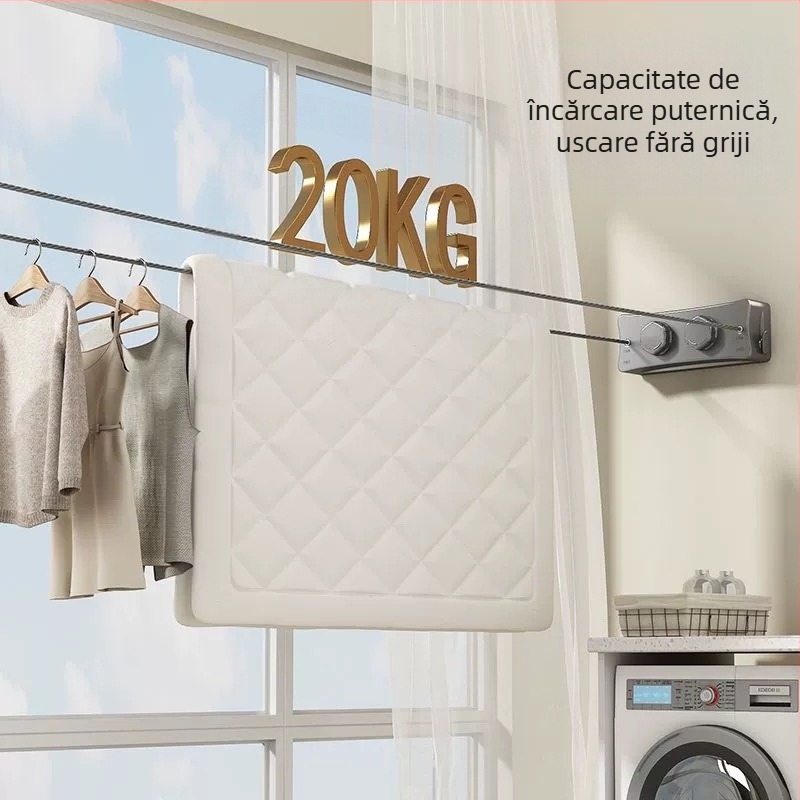 Sârmă de uscare invizibilă, frânghie de uscare retractabilă pentru balcon, fără perforații, invizibilă, pentru baie, cu cablu de sârmă