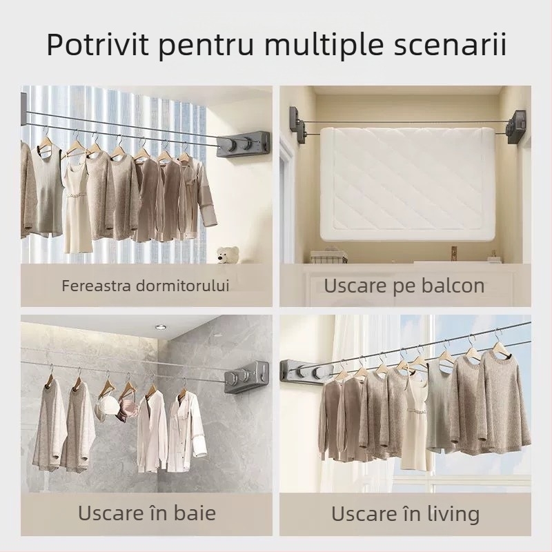 Sârmă de uscare invizibilă, frânghie de uscare retractabilă pentru balcon, fără perforații, invizibilă, pentru baie, cu cablu de sârmă