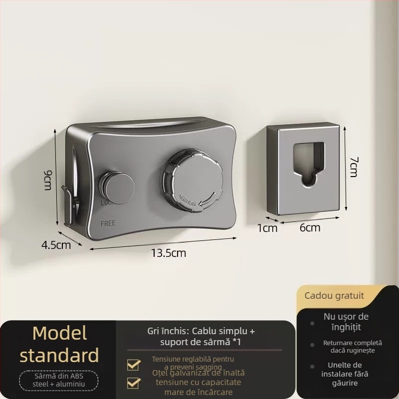 Sârmă de uscare invizibilă, frânghie de uscare retractabilă pentru balcon, fără perforații, invizibilă, pentru baie, cu cablu de sârmă