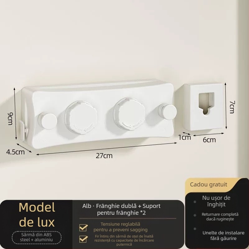 Sârmă de uscare invizibilă, frânghie de uscare retractabilă pentru balcon, fără perforații, invizibilă, pentru baie, cu cablu de sârmă