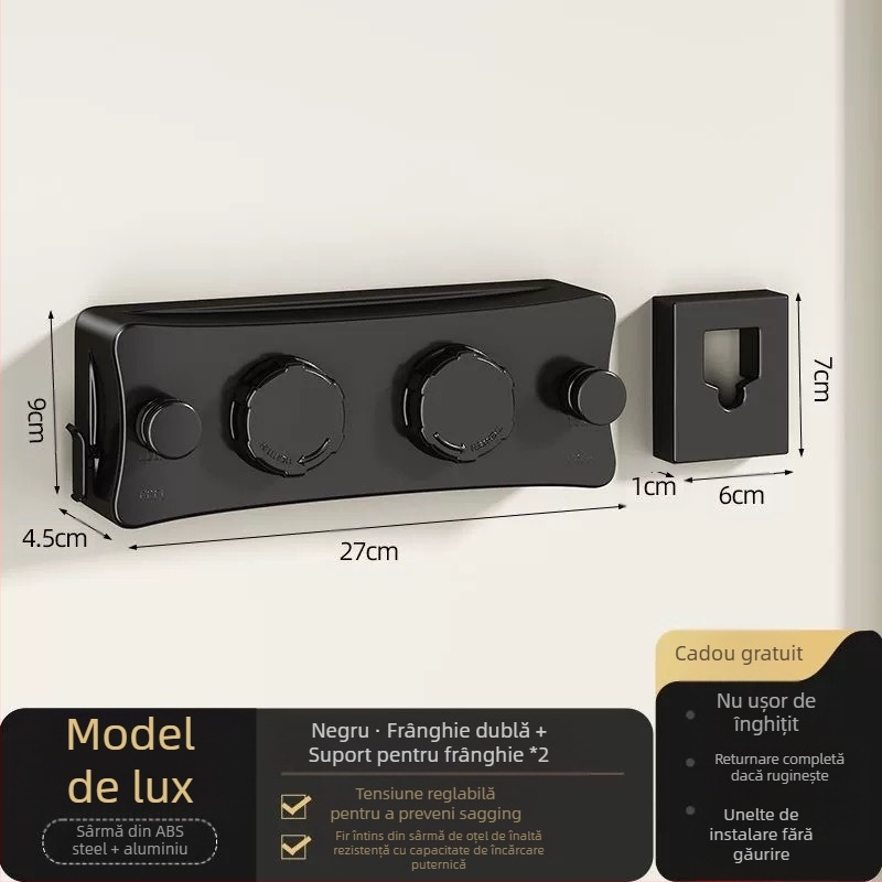 Sârmă de uscare invizibilă, frânghie de uscare retractabilă pentru balcon, fără perforații, invizibilă, pentru baie, cu cablu de sârmă