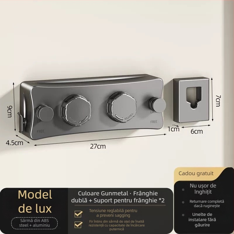 Sârmă de uscare invizibilă, frânghie de uscare retractabilă pentru balcon, fără perforații, invizibilă, pentru baie, cu cablu de sârmă