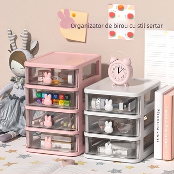 Cutie de depozitare pentru birou cu sertar și iepure cu desene animate, organizator de bijuterii cosmetice, dormitor, papetărie, cutie de depozitare pentru obiecte mici