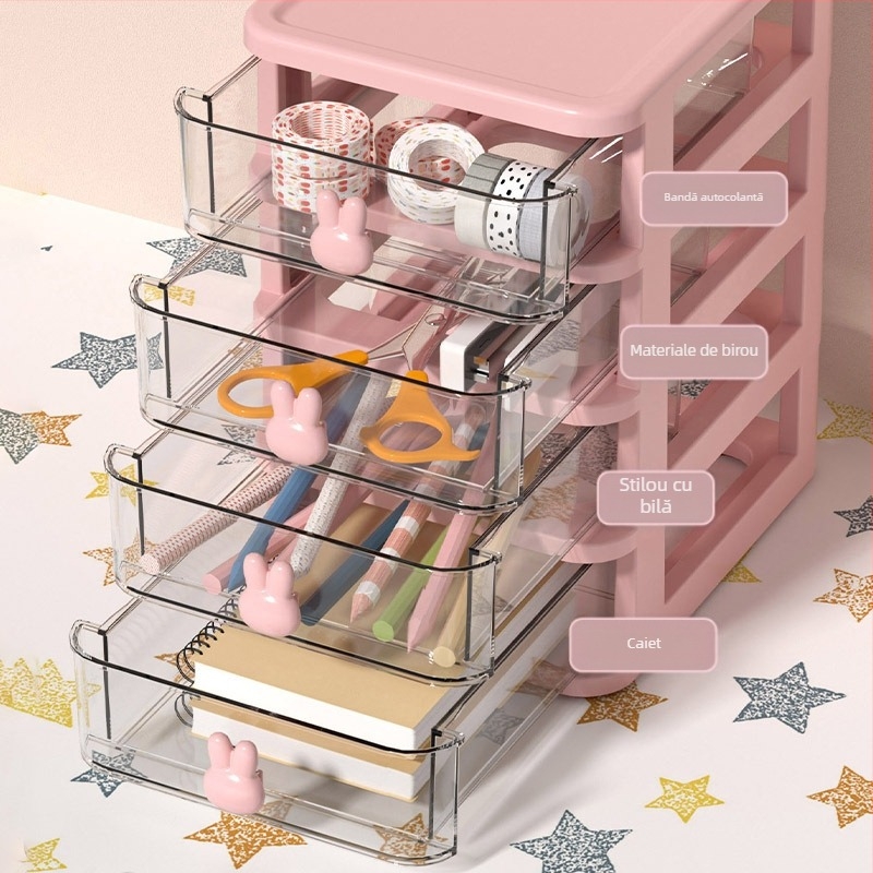 Cutie de depozitare pentru birou cu sertar și iepure cu desene animate, organizator de bijuterii cosmetice, dormitor, papetărie, cutie de depozitare pentru obiecte mici