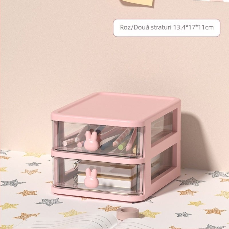 Cutie de depozitare pentru birou cu sertar și iepure cu desene animate, organizator de bijuterii cosmetice, dormitor, papetărie, cutie de depozitare pentru obiecte mici