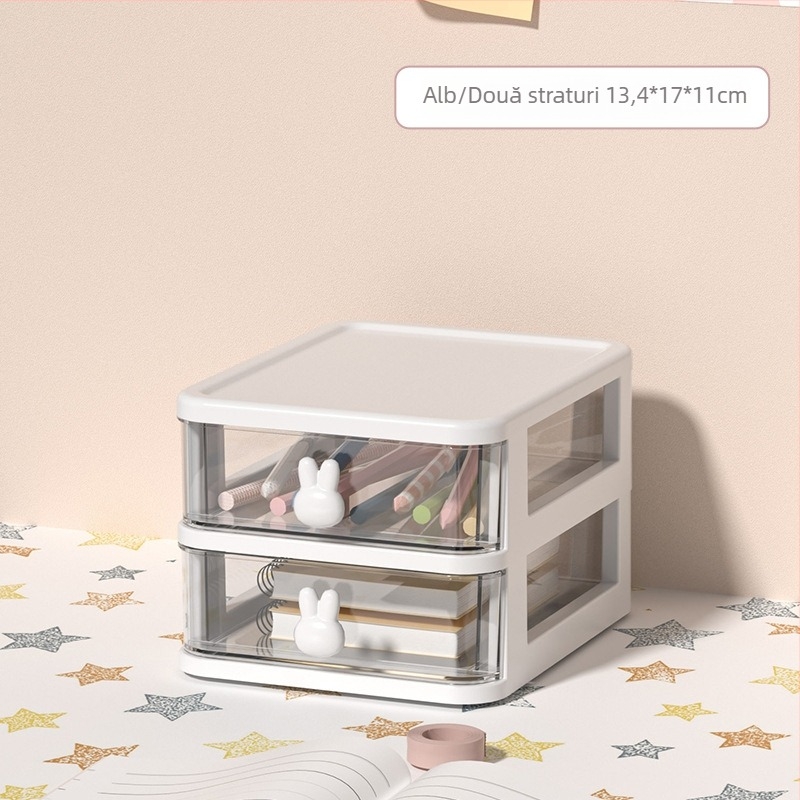 Cutie de depozitare pentru birou cu sertar și iepure cu desene animate, organizator de bijuterii cosmetice, dormitor, papetărie, cutie de depozitare pentru obiecte mici