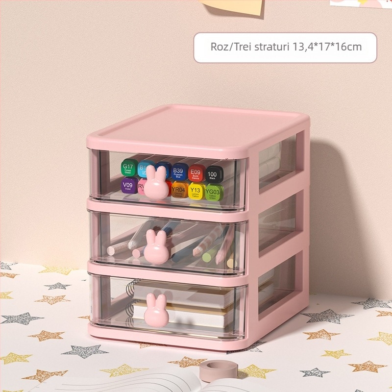 Cutie de depozitare pentru birou cu sertar și iepure cu desene animate, organizator de bijuterii cosmetice, dormitor, papetărie, cutie de depozitare pentru obiecte mici