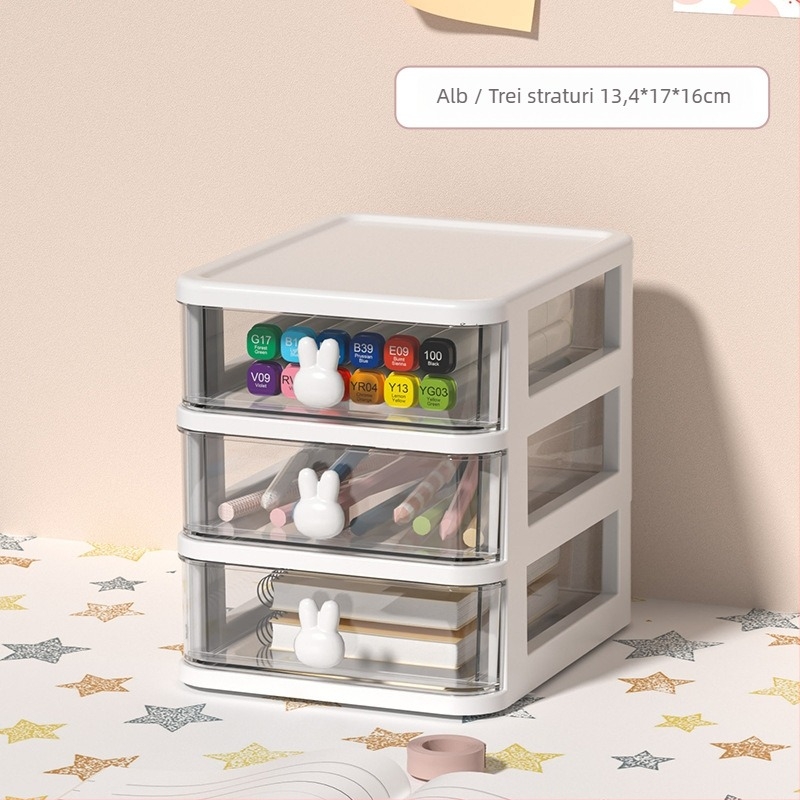 Cutie de depozitare pentru birou cu sertar și iepure cu desene animate, organizator de bijuterii cosmetice, dormitor, papetărie, cutie de depozitare pentru obiecte mici
