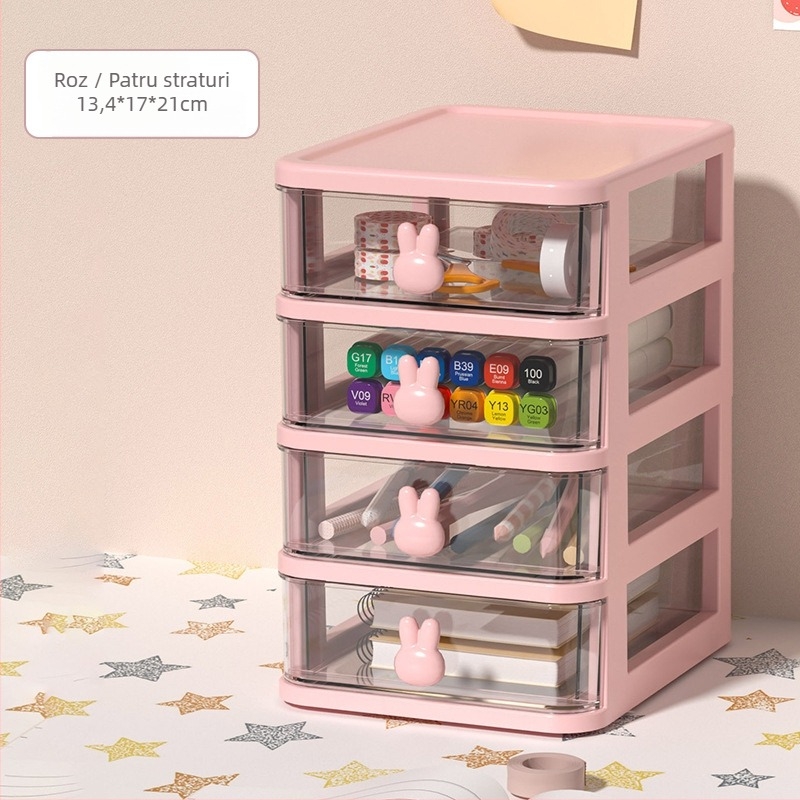 Cutie de depozitare pentru birou cu sertar și iepure cu desene animate, organizator de bijuterii cosmetice, dormitor, papetărie, cutie de depozitare pentru obiecte mici