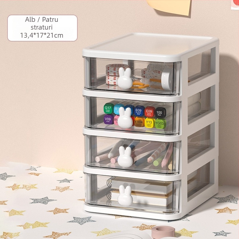 Cutie de depozitare pentru birou cu sertar și iepure cu desene animate, organizator de bijuterii cosmetice, dormitor, papetărie, cutie de depozitare pentru obiecte mici