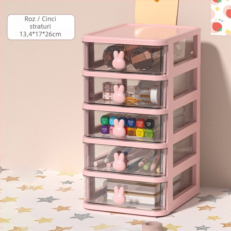 Cutie de depozitare pentru birou cu sertar și iepure cu desene animate, organizator de bijuterii cosmetice, dormitor, papetărie, cutie de depozitare pentru obiecte mici