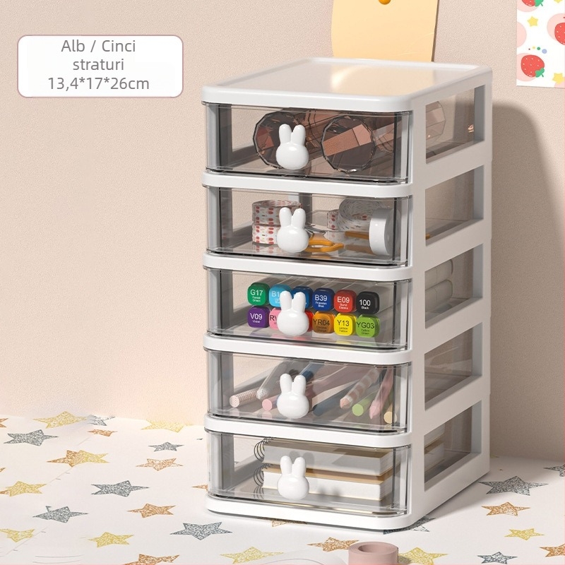 Cutie de depozitare pentru birou cu sertar și iepure cu desene animate, organizator de bijuterii cosmetice, dormitor, papetărie, cutie de depozitare pentru obiecte mici