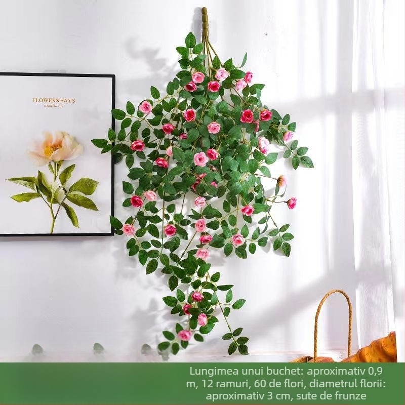 Simulare trandafir viță de vie plastic floare falsă trandafir floare agățat de perete viță de vie perete tavan interior decorare ecranare en-gros