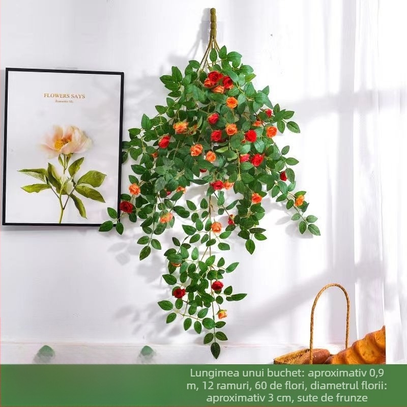 Simulare trandafir viță de vie plastic floare falsă trandafir floare agățat de perete viță de vie perete tavan interior decorare ecranare en-gros