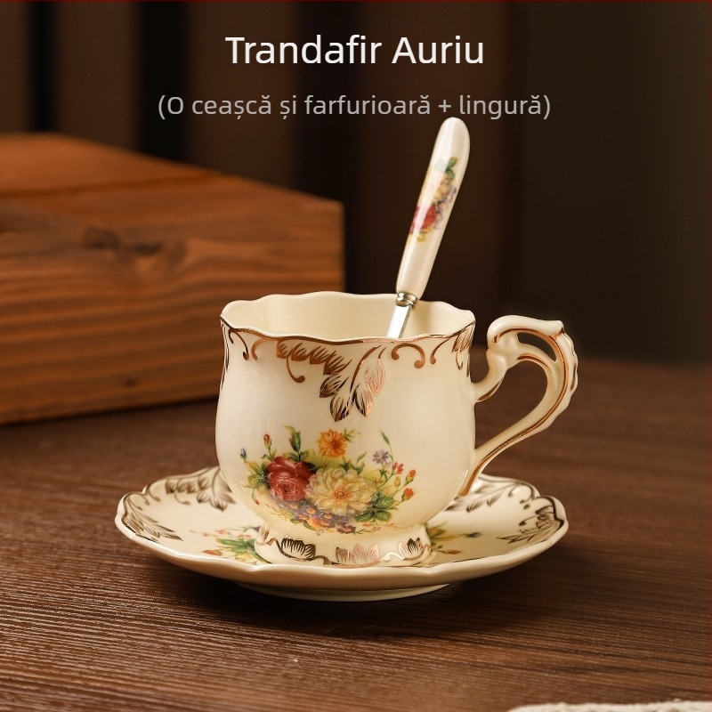 Ceașcă de cafea în stil european, potrivită pentru uz casnic de lux, ceașcă de ceai de după-amiază, ceașcă de cafea ceramică fină de înaltă calitate și farfurie