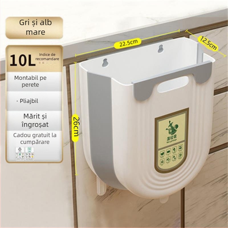 Coș de gunoi de bucătărie, montat pe perete, pentru toaletă, baie, living, coș de hârtie, capacitate mare, pliabilă, găleată de depozitare a deșeurilor de bucătărie, pliabilă
