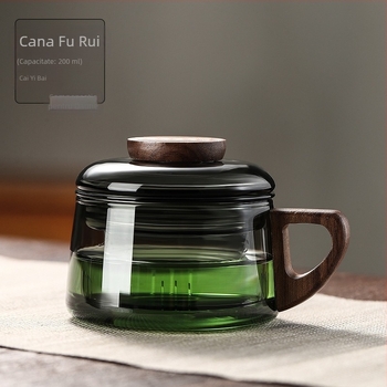 Ceașcă de ceai din sticlă filtrantă, ceașcă de ceai din lemn cu conținut ridicat de borosilicat, mini Dun Dun Cup, separarea ceaiului, ceașcă de apă pentru acasă și birou, nouă