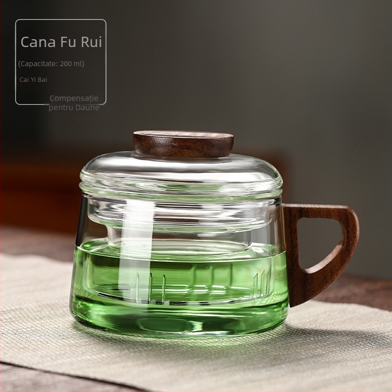 Ceașcă de ceai din sticlă filtrantă, ceașcă de ceai din lemn cu conținut ridicat de borosilicat, mini Dun Dun Cup, separarea ceaiului, ceașcă de apă pentru acasă și birou, nouă