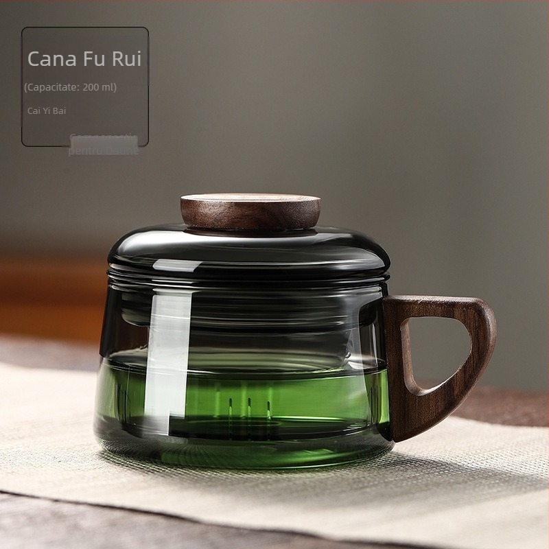 Ceașcă de ceai din sticlă filtrantă, ceașcă de ceai din lemn cu conținut ridicat de borosilicat, mini Dun Dun Cup, separarea ceaiului, ceașcă de apă pentru acasă și birou, nouă